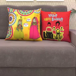 Athom Trendz Set Of 2 Red & Yellow Printed Cushions with Cover-picture-15