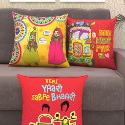 Athom Trendz Multicoloured Set of 3 Quirky Square Cushion Covers-picture-13