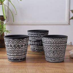 TAYHAA Set Of 3 Black & White Tribal Ceramic Planters-picture-17