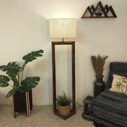 Tesseract Wooden Floor Lamp with Jute Shade & Brown Base by Symplify image 1