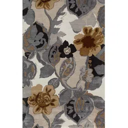 Grey Floral Wool And Viscose 5 ft X 3 ft Hand Tufted Carpet by Jaipur Rugs image 2