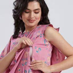 DUMMY SHAPE Floral Print Cape Sleeve Maternity Maxi Dress image 3