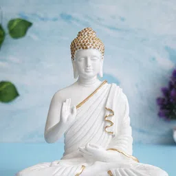 eCraftIndia White Blessing Lord Buddha Idol Polyresin Show-picture-36