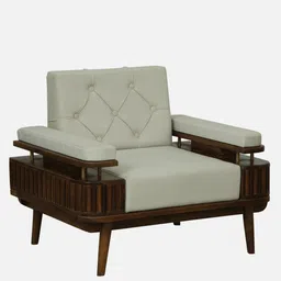 woodsworth from pepperfry Myto Sheesham Wood 1 Seater Sofa In Beige Colour image 4