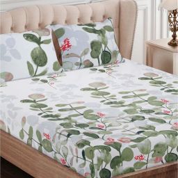 sej by nisha gupta Green Floral 210 TC Cotton King Sized Bed Sheets with 2 Pillow Covers-picture-34