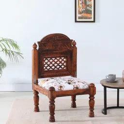 Atulya Sheesham Wood Slipper Chair In Honey Oak Finish With Floral Cushion-image-32
