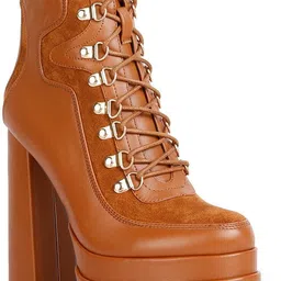 Tan High Heeled Ankle Boots Boots For Women-image-35