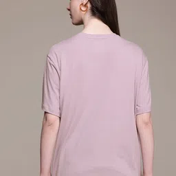 roadster Women Printed Round Neck Cotton Blend Purple T-Shirt image 5