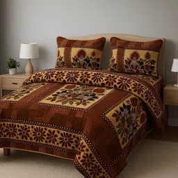 kurry home furnishing Woolen Double Flat 220 TC Floral Bedsheet-picture-28