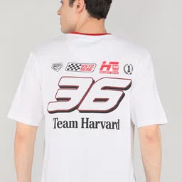 harvard Men Printed Round Neck Cotton Blend White T-Shirt image 4