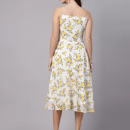 aayu Women Fit and Flare Yellow, White, Black Midi/Calf Length Dress image 2