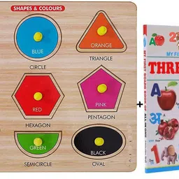 shalafi 3in1 Book+Matching Geometry Shapes Blocks Shapes and Colors Wooden Puzzle Board-picture-11