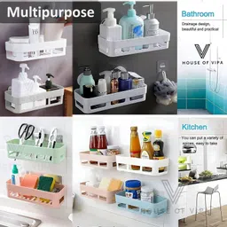 rptrendz 4Pcs Plastic Bathroom Shelves And Soap Dish (2 Bath Shelf + 2 Soap Dish),White Plastic Wall Shelf image 5