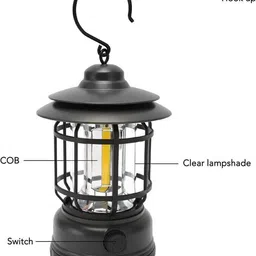 xydrozen Dimmable Vintage Camping Light Black Metal, Plastic Hanging Lantern image 3