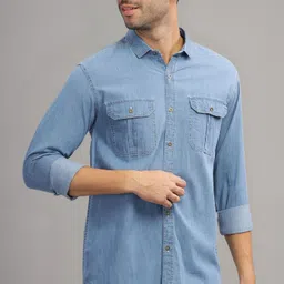 7th legion Men Regular Fit Washed Spread Collar Casual Shirt image 5