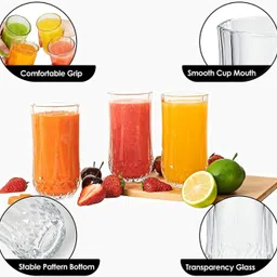 vetreo (Pack of 12) Highball Glasses Set of 12, (250ML) Clear Heavy Base Tall Bar Glass, Crystal Drinking Glasses for Water, Juice, Beer, Wine, and Cocktails Crystal Cut Long Rajwadi Glasses, Suitable for Whiskey, Wine, Juice, Water, Cocktail Glasses Transparent (250 ml Long rajwadi Glass-12) Highball Rajwadi Glass | Long Crystal Juice Glass Set | Premium Stylish Old fashioned cocktail Bottom Rock Glass Set Glass Set Water/Juice Glass image 5