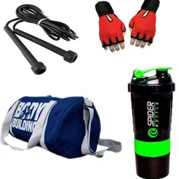 rocket sales Combo Of BodyBuilding (Blue) Gym Bag, Gloves (Red), Spider Shaker (Green) And Fitness Accessory Kit Kit-picture-26