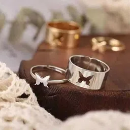 heeer collection Brass, Alloy, Copper, Stainless Steel Cubic Zirconia Silver, Rhodium, Titanium Plated Ring Set image 3