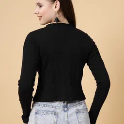 rigo Casual Regular Sleeves Solid Women Black Top image 5