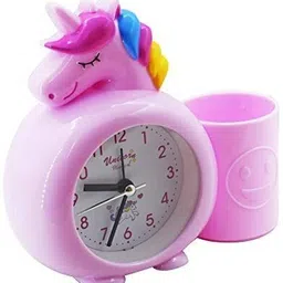 urban festivities Analog Unicorn Table Alarm Clock with Pen Pencil Stand For Kids Clock image 3