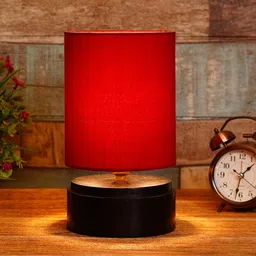 Maroon Shade Table Lamp With Wood Base By BrightDaisy image 1