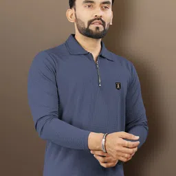 vebnor Men Solid Zip Neck Polyester Grey T-Shirt image 5