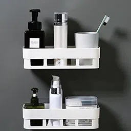 qxore Bathroom Shelf Wall Holder Storage Rack 2Pcs Plastic Wall Shelf-picture-13