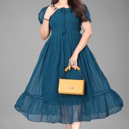 maruti nandan impex Women Fit and Flare Multicolor Below Knee Dress image 5