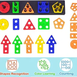 ebbstone Geometric Blocks Stacker Shape Sorter Column Puzzle Stacking Set for Kids image 2