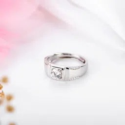 zavya Sterling Silver Cubic Zirconia Rhodium Plated Ring image 2