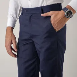 seven hunters Men Regular Fit Blue Cotton Blend Trousers image 4