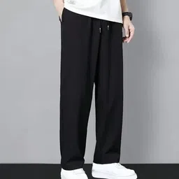 libja Men Regular Fit Black Lycra Blend Trousers image 1