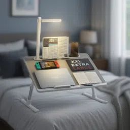 saiji Laptop Bed Desk, PVC Leather Desktop Table with LED Lamp, Folding Breakfast Tray Wood Portable Laptop Table-picture-11