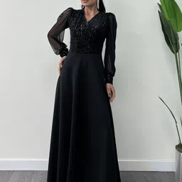 Women Maxi Black Full Length Dress-image-21