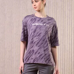 technosport Women Self Design Round Neck Polyester Purple T-Shirt image 1