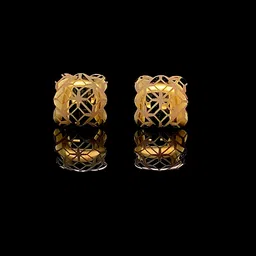 NJ Arts Geometric Filigree Barrel Earrings Yellow Gold 18kt Huggie Earring-picture-30