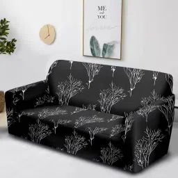 cortina Black Floral Polyester (1Pc) Seater Sofa Cover image 2