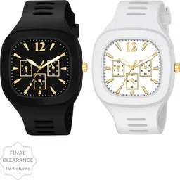 zewit Analog Watch - For Boys New Combo Of Black and White Square Dial with Silicone Strap-picture-36