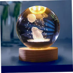 Crystal Ball Engraved Rabbit And Moon 2.4'' Glass Globe with Wooden Base Table Lamp-image-13