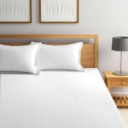 klotthe White Striped 300 TC Poly Cotton King Sized Bed Sheets with 2 Pillow Covers image 2