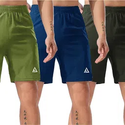avolt Pack of 3 Solid Men Light Green, Blue, Green Sports Shorts, Gym Shorts, Basic Shorts, Regular Shorts, Running Shorts-picture-17