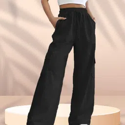 oretic Women Regular Fit Black Viscose Rayon Trousers image 3