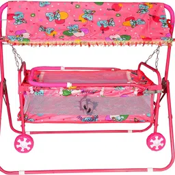 steeloart Baby Pink Bassinet, Cradle and stroller with mosquito Net Pink image 2