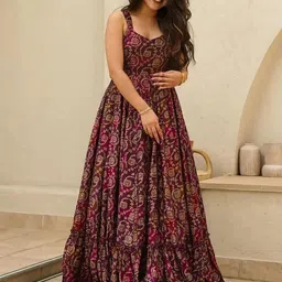 vimura fashion Printed Rayon Blend Stitched Flared/A-line Gown image 4