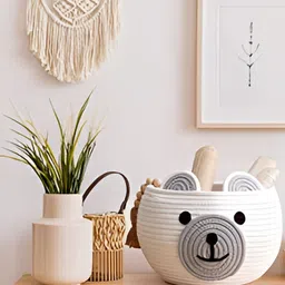 Textile and Beyond White & Grey  Jute Tote Basket-picture-0