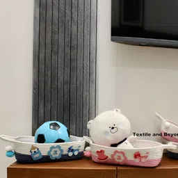 Textile and Beyond White & Pink 2 Pieces Jute Tote Basket image 2