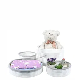 Textile and Beyond White & Grey 3 Pieces Jute Tote Basket image 2