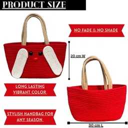 adequate Cute Bunny Design Cotton Rope Beach Tote Bag ,jute handbag, Red and White Waterproof Messenger Bag image 3