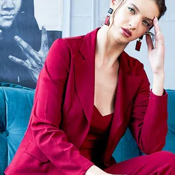 athena Women Solid Tuxedo Style Formal Blazer image 1