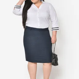 wild U Women Blue Self-Design Slim-Fit Pencil Formal Plus Size skirt image 4